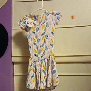 Dot Dot Smile Leaf Pattern Dress - Blue and Yellow